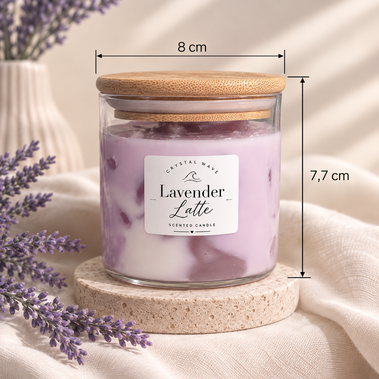 Crystal Wave Lavender Latte Candle | Luxury Soy Blend Scented Candle with Bamboo Lid