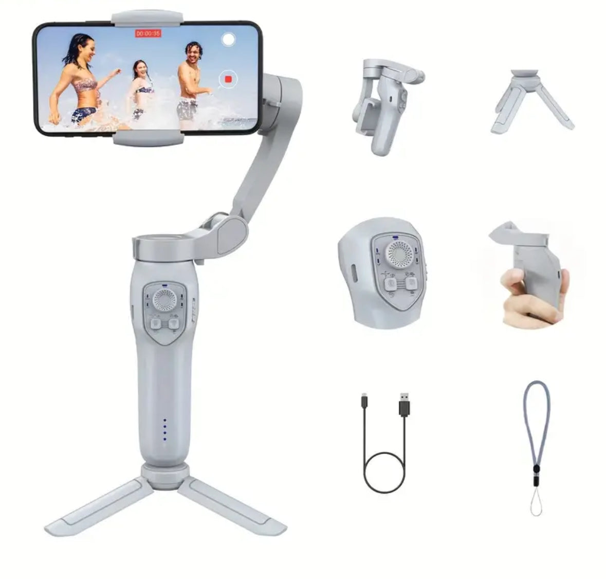 Handheld 3-Axis Gimbal Stabilizer – Foldable, USB Rechargeable, Smart Gesture, Ideal for Vlogging & Mobile Photography