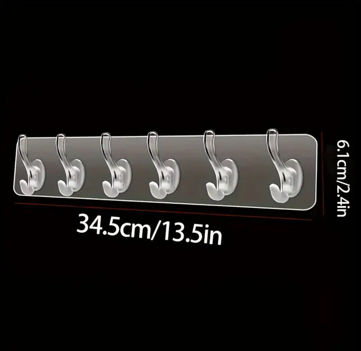 1pc Acrylic Transparent 6-Hook Wall Rack – Self-Adhesive Traceless Hanging Hook for Kitchen, Bathroom, Bedroom & Living Room