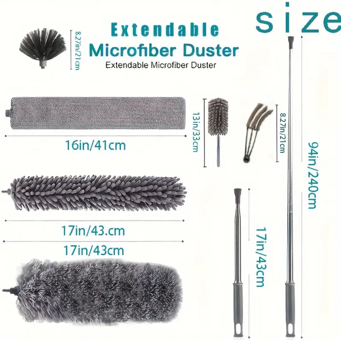 2/4pcs Retractable Microfiber Duster Cleaning Kit – Extendable Dust Collector for Ceiling Fans, Furniture, Air Conditioners & Cars (Gray)