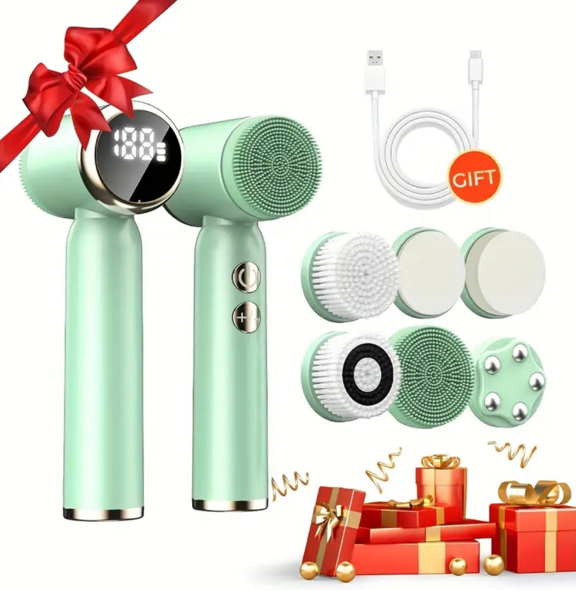 6-in-1 Electric Facial Cleansing Brush – Deep Pore Cleanser, Gentle Exfoliating & Massaging Spin Brush with Soft Bristles for Daily Skincare Routine, Handheld Multifunctional Face Scrubber