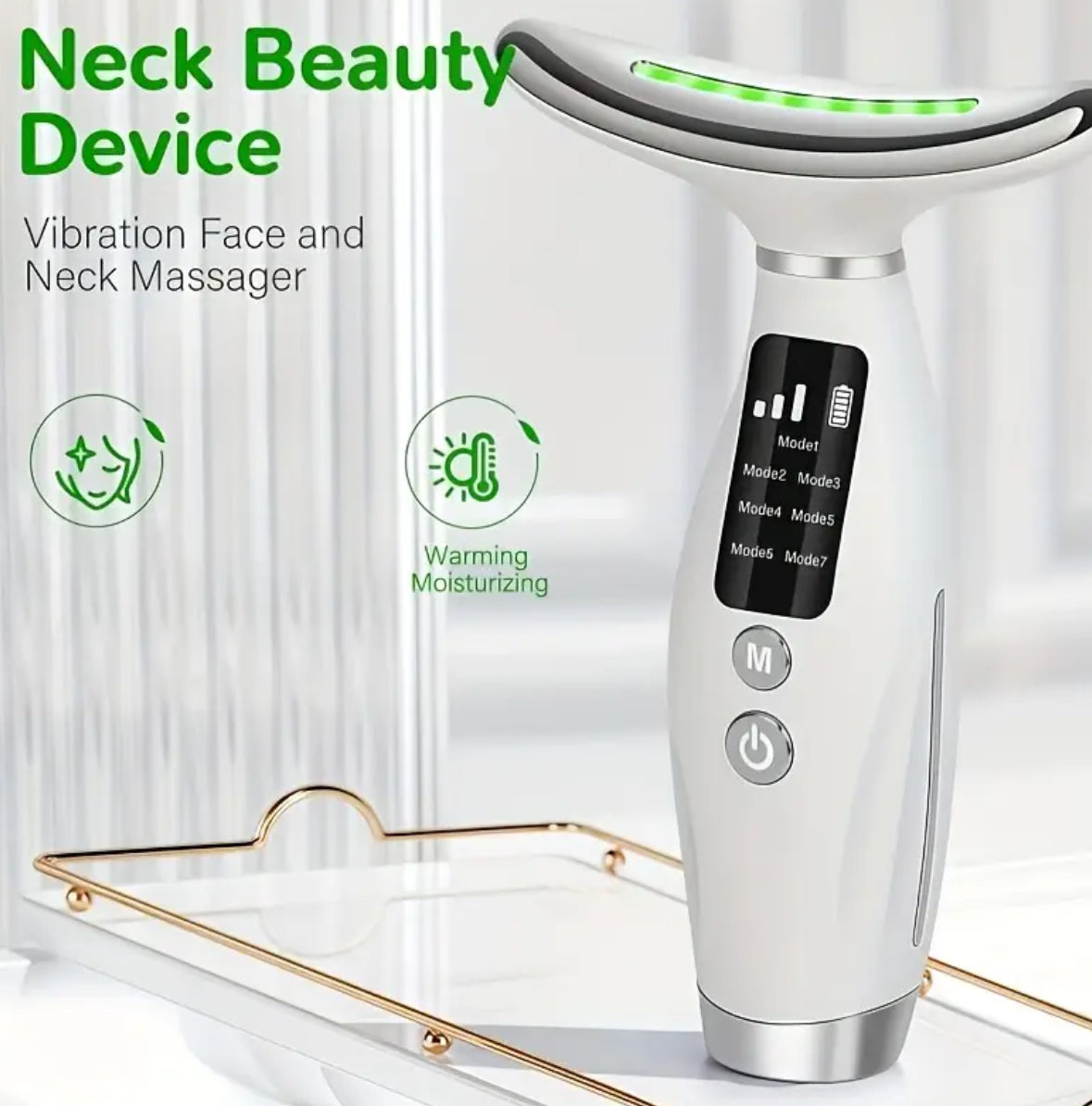 Rechargeable Facial & Neck Massager – 7 Modes, USB Charging, Vibrating & Heating Skincare Device