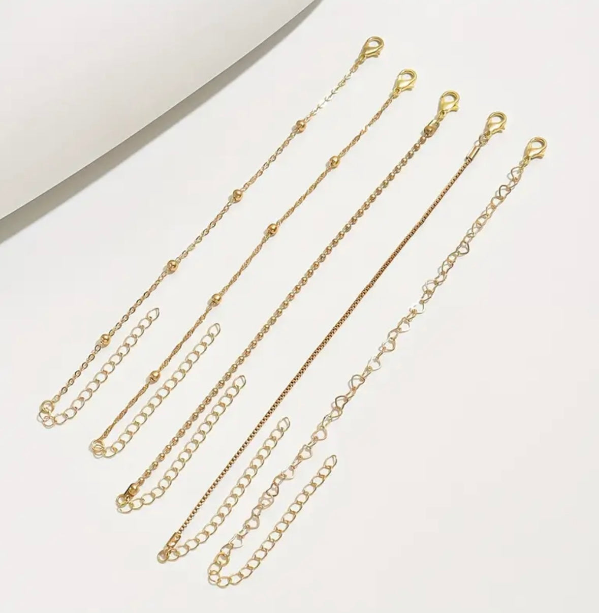 5pcs Minimalist Heart & Beaded Chain Bracelet Set for Women – Available in Silver and Gold, Elegant Everyday Jewelry