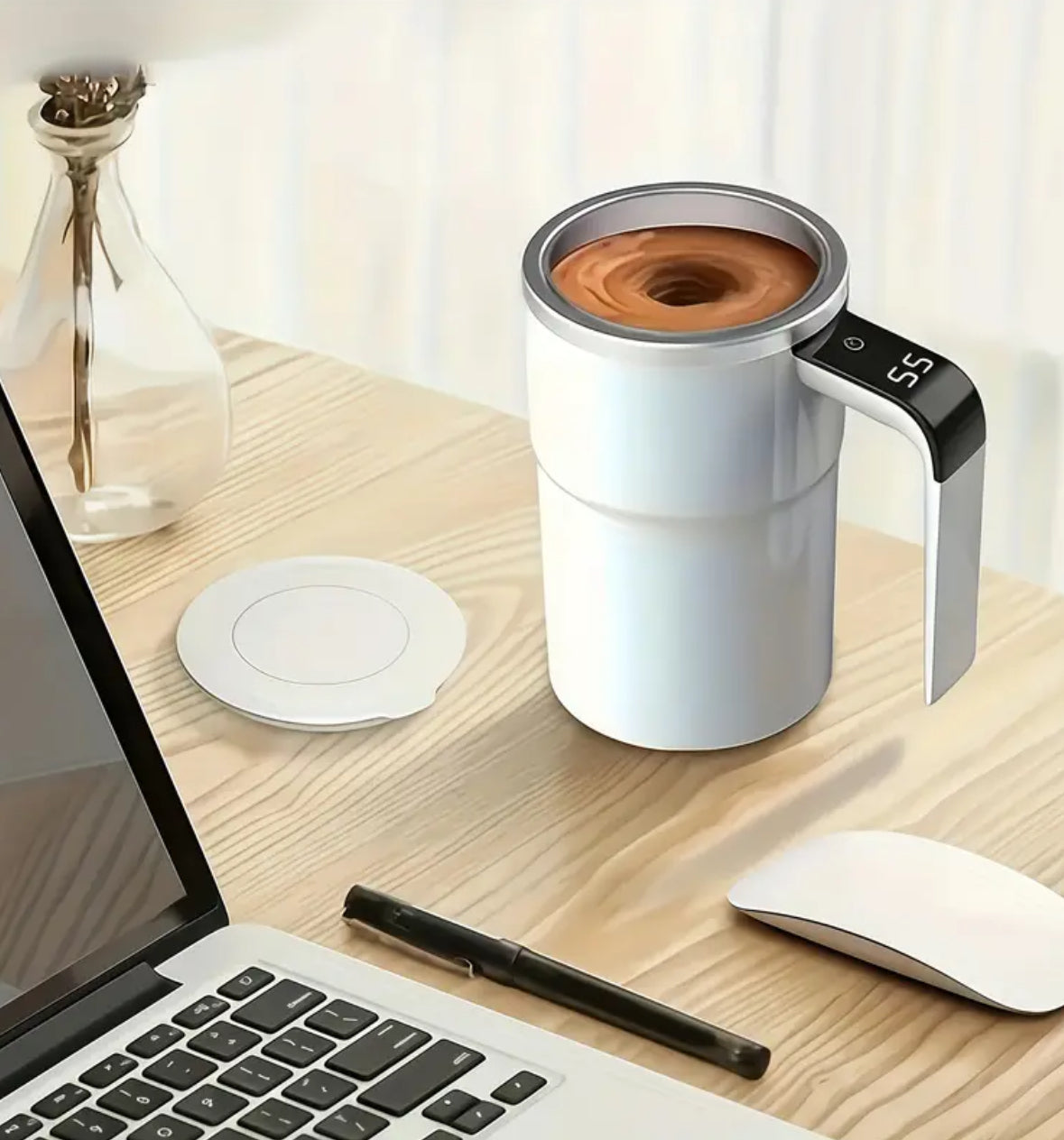 USB Electric Coffee Mug with Digital Temperature Display & Self-Stirring Function – Rechargeable Travel Cup for Hot Drinks