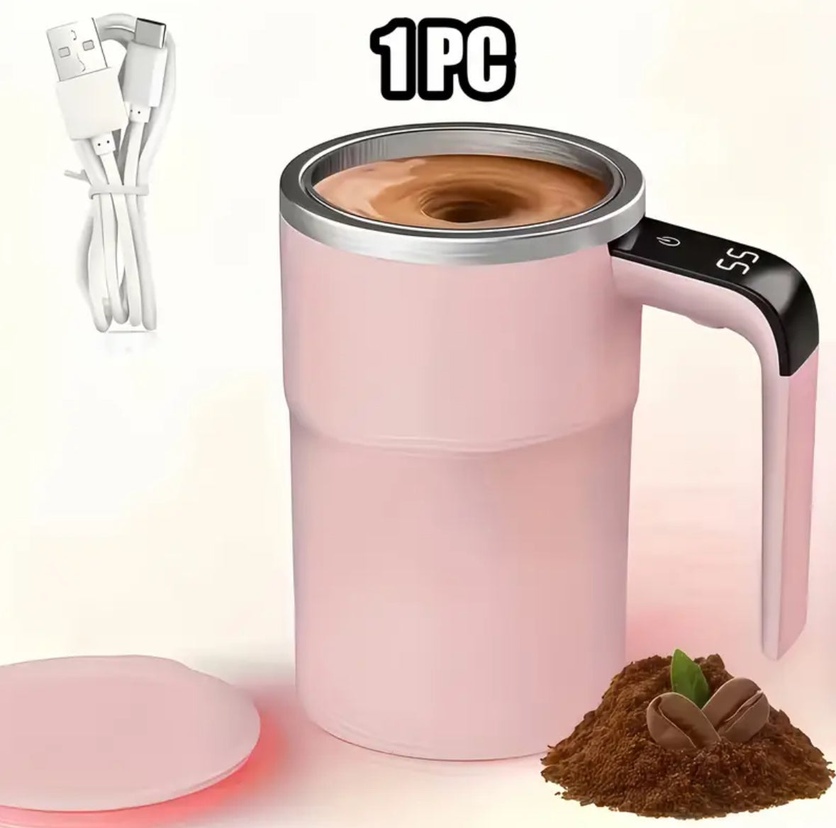 USB Electric Coffee Mug with Digital Temperature Display & Self-Stirring Function – Rechargeable Travel Cup for Hot Drinks