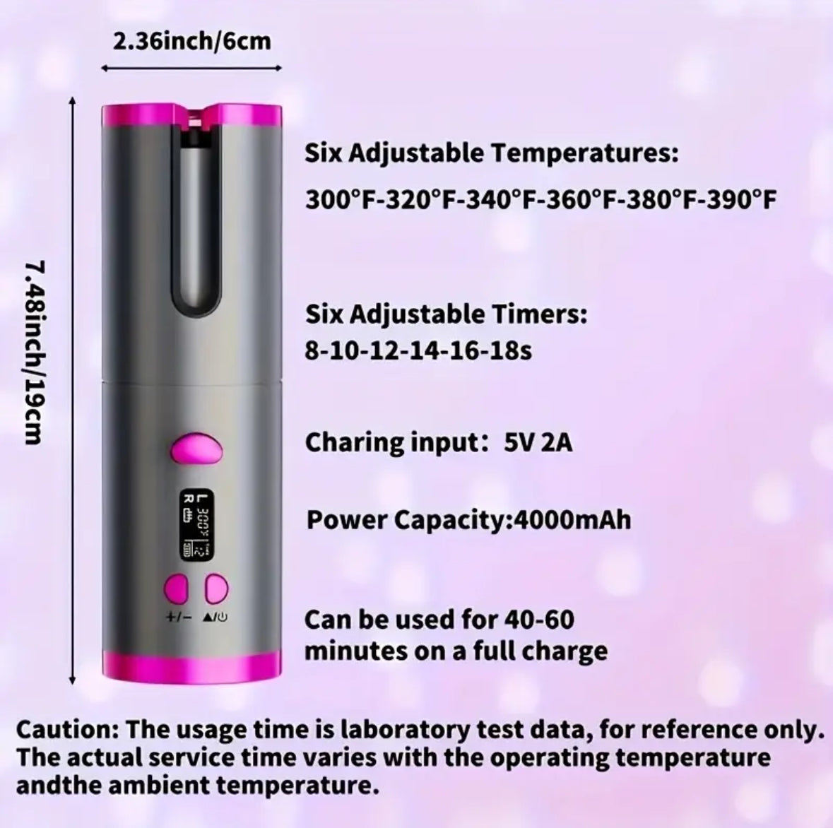 Wireless USB Rechargeable Hair Curling Wand – Automatic Rotating Curling Iron with 5 Heat Settings, Adjustable Speed, and Left/Right Curling for All Hair Types