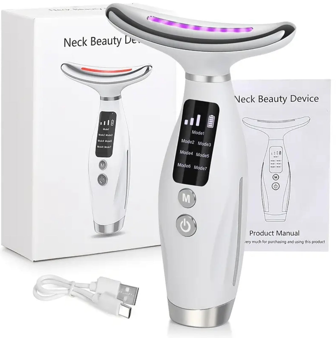 Rechargeable Facial & Neck Massager – 7 Modes, USB Charging, Vibrating & Heating Skincare Device