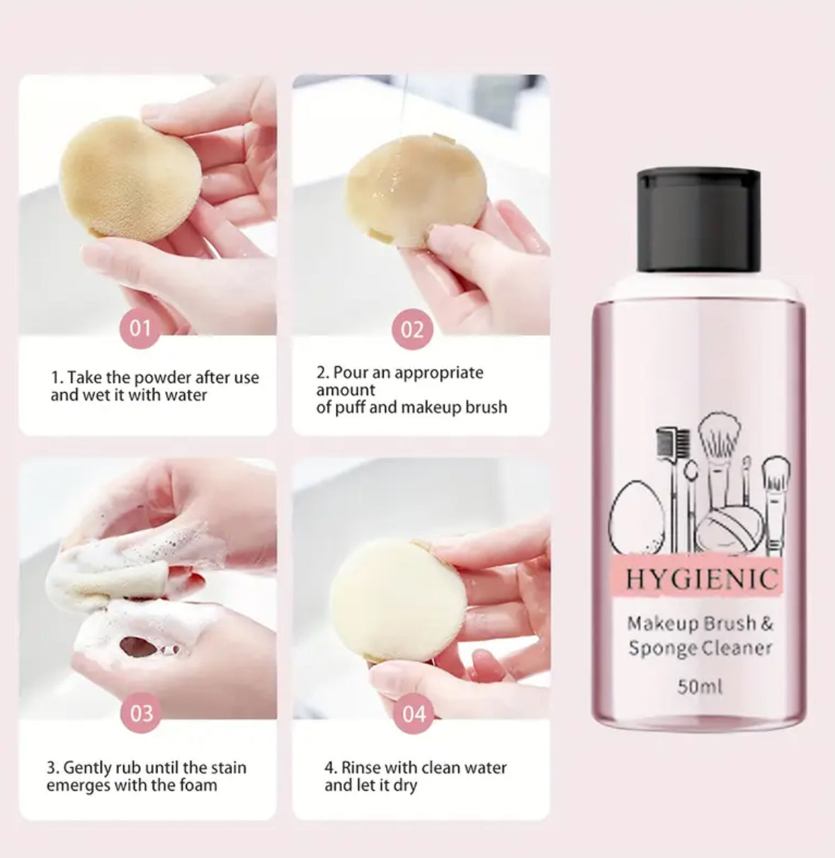 Gentle Makeup Brush Cleaner – Hypoallergenic 50ml Gel for Brushes & Sponges