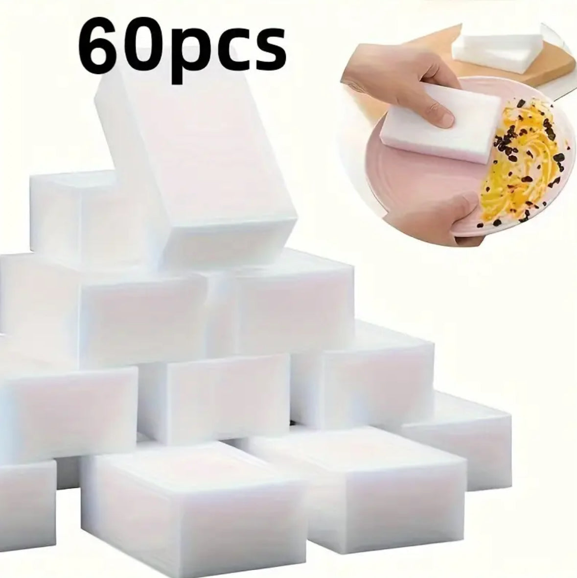 Magic Eraser Sponge Pads (30/60/120pcs) – Multi-Surface Cleaning Sponges for Kitchen, Bathroom, Walls, Floors & Glass – Chemical-Free Deep Cleaner