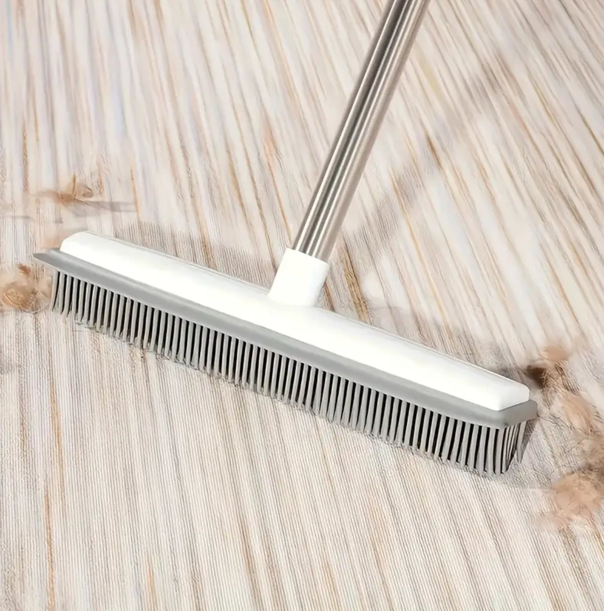 2-in-1 Rubber Broom & Squeegee – Effortless Pet Hair Remover for Carpets, Hardwood & Tiles | Stainless Steel Handle | Ideal for Cats & Dogs | Manual, Non-Electric Cleaning Tool