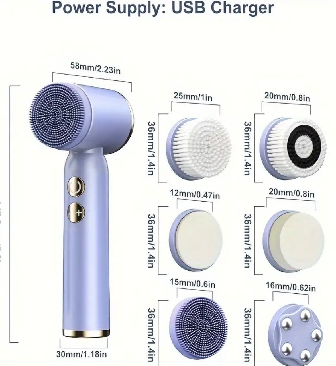 6-in-1 Electric Facial Cleansing Brush – Deep Pore Cleanser, Gentle Exfoliating & Massaging Spin Brush with Soft Bristles for Daily Skincare Routine, Handheld Multifunctional Face Scrubber