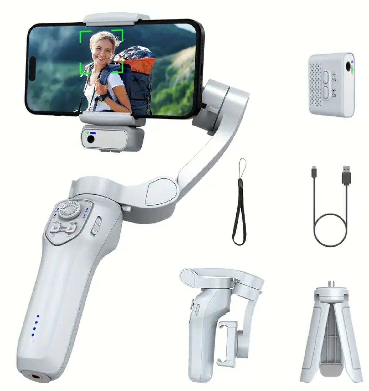 Handheld 3-Axis Gimbal Stabilizer – Foldable, USB Rechargeable, Smart Gesture, Ideal for Vlogging & Mobile Photography