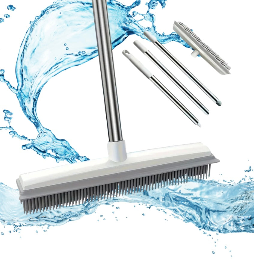 2-in-1 Rubber Broom & Squeegee – Effortless Pet Hair Remover for Carpets, Hardwood & Tiles | Stainless Steel Handle | Ideal for Cats & Dogs | Manual, Non-Electric Cleaning Tool