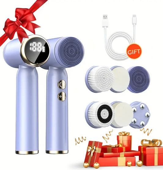 6-in-1 Electric Facial Cleansing Brush – Deep Pore Cleanser, Gentle Exfoliating & Massaging Spin Brush with Soft Bristles for Daily Skincare Routine, Handheld Multifunctional Face Scrubber