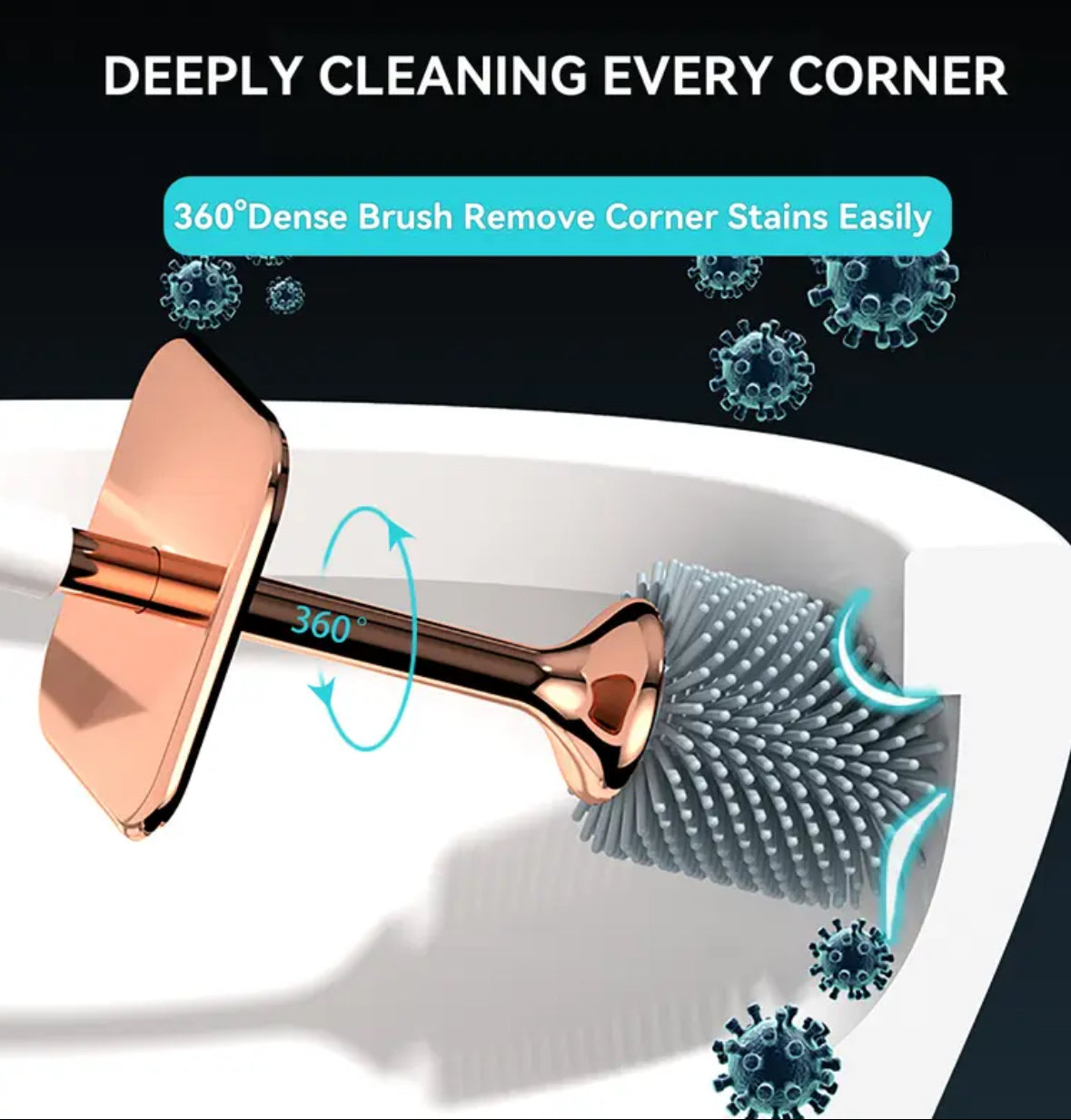 Aokala Toilet Brush & Holder Set – Modern Bathroom Cleaning Accessory with Long Ergonomic Handle – Deep Cleaning Toilet Bowl Brush (Black & White)