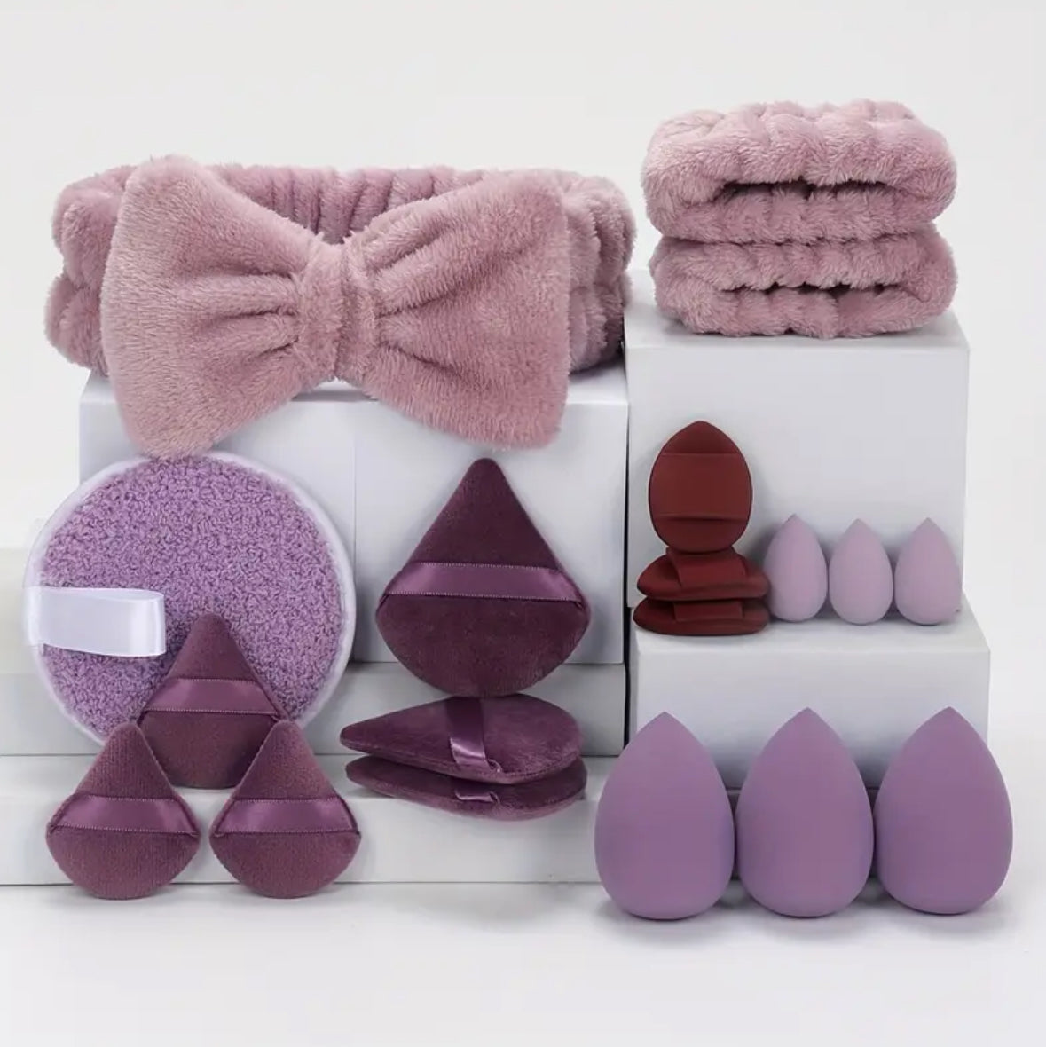 19pcs Makeup Sponge & Headband Set – Multi-Functional Beauty Tools for Foundation, Concealer, and Powder