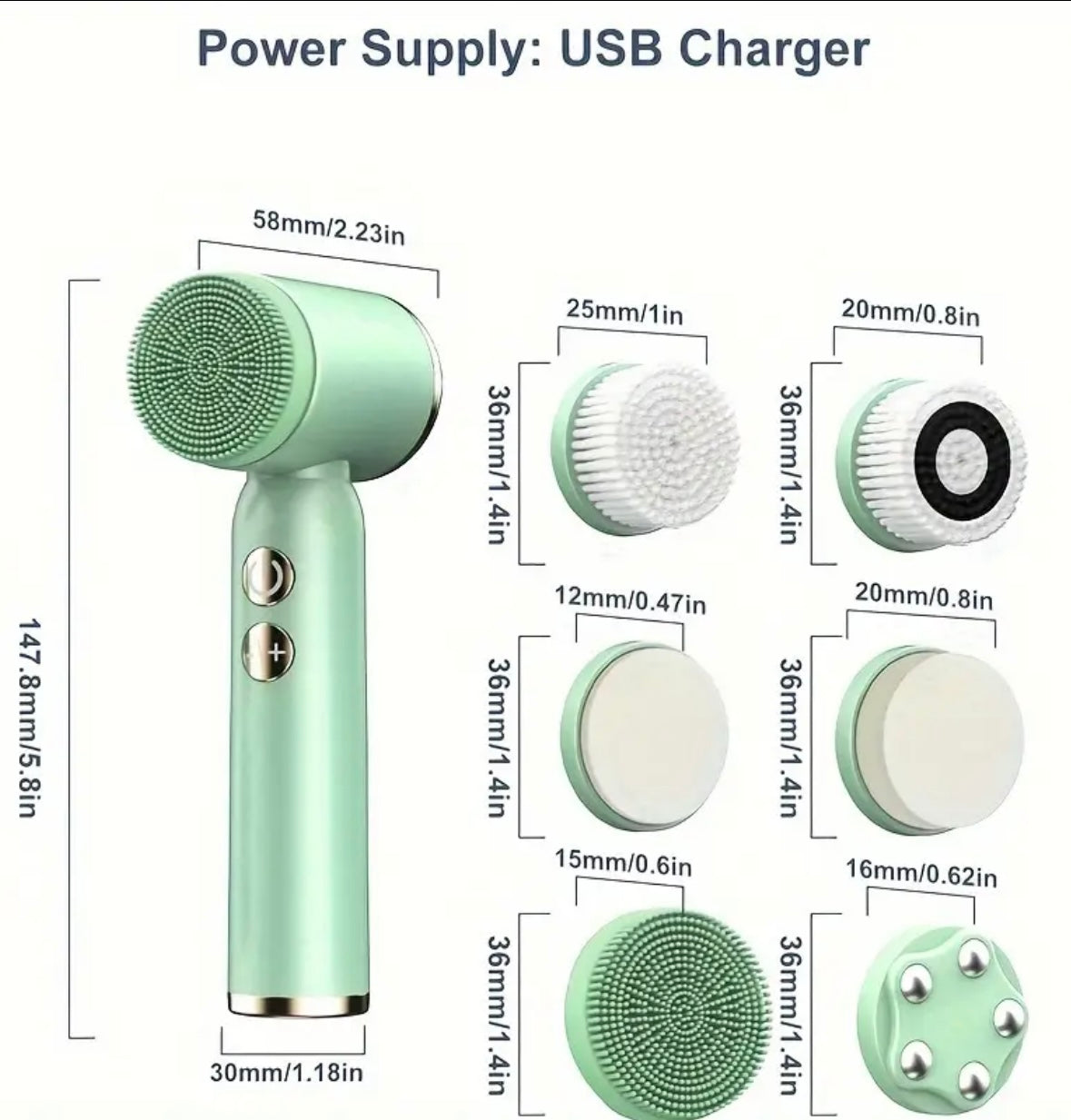 6-in-1 Electric Facial Cleansing Brush – Deep Pore Cleanser, Gentle Exfoliating & Massaging Spin Brush with Soft Bristles for Daily Skincare Routine, Handheld Multifunctional Face Scrubber