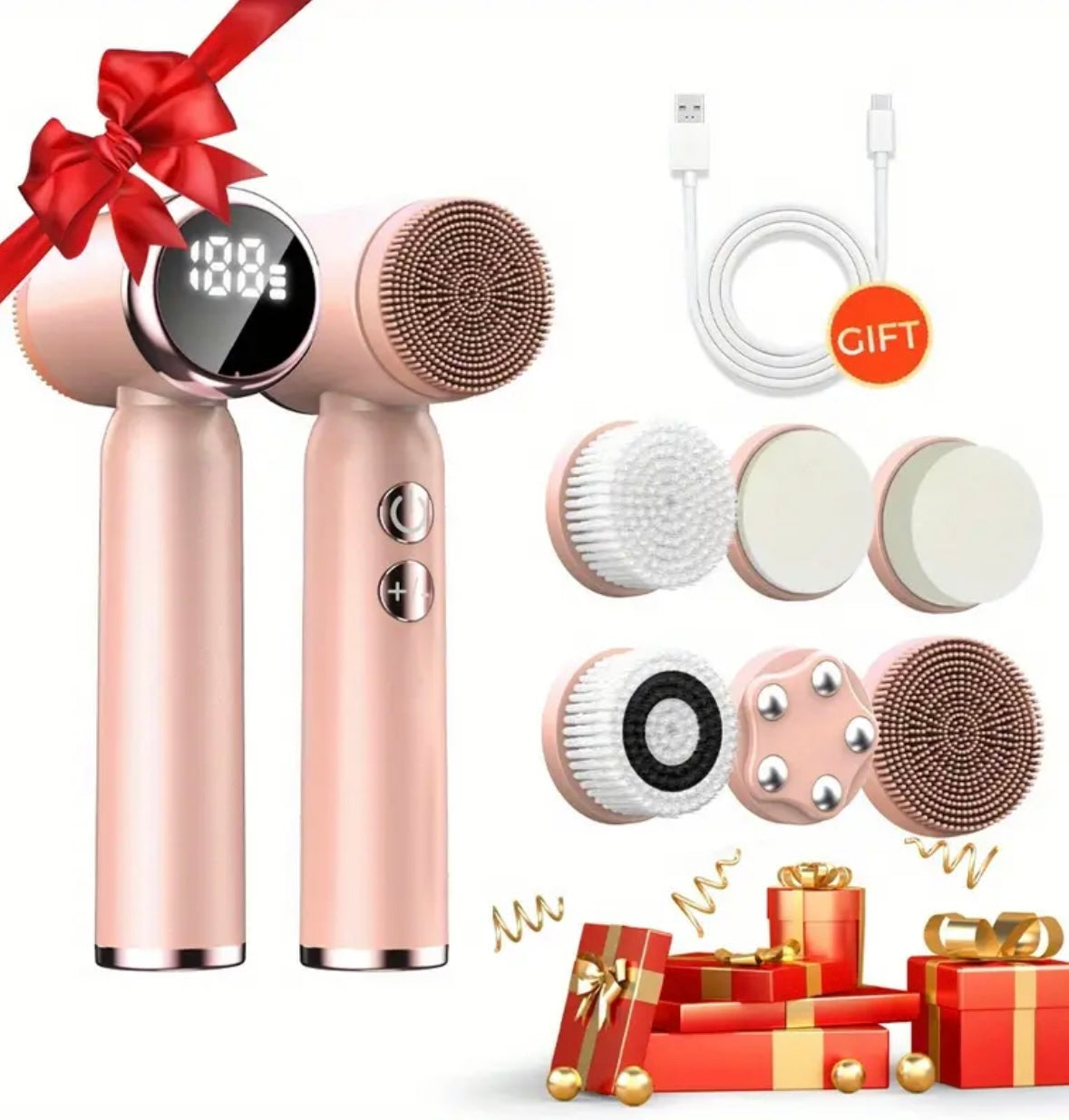 6-in-1 Electric Facial Cleansing Brush – Deep Pore Cleanser, Gentle Exfoliating & Massaging Spin Brush with Soft Bristles for Daily Skincare Routine, Handheld Multifunctional Face Scrubber