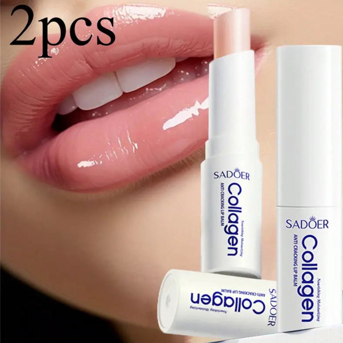 2pcs Collagen Lip Balm – Moisturizing, Hypoallergenic, Natural Finish for All Skin Types