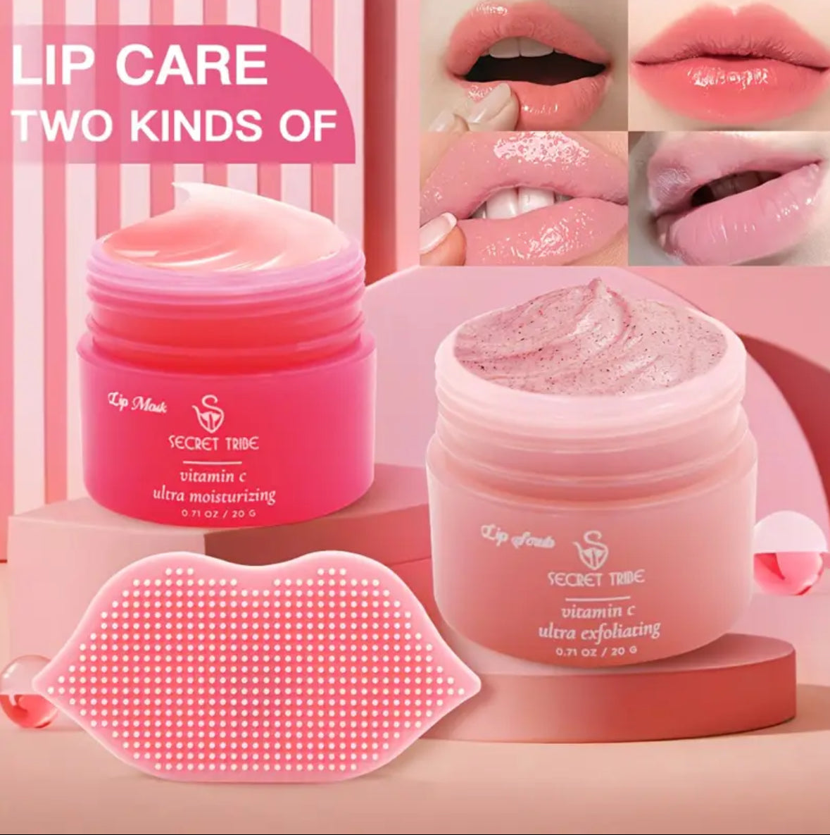 Secret Tribe 3-Piece Lip Care Set – Balm, Scrub & Brush for Moisturized, Smooth Lips