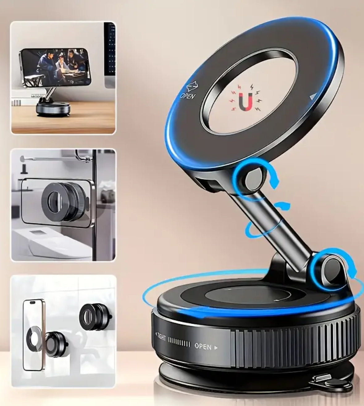 Magnetic Phone Holder 4-in-1 Set – 360° Adjustable Stand, Strong N52 Magnet, Universal iPhone & Android, Perfect for Car, Desk, or Travel