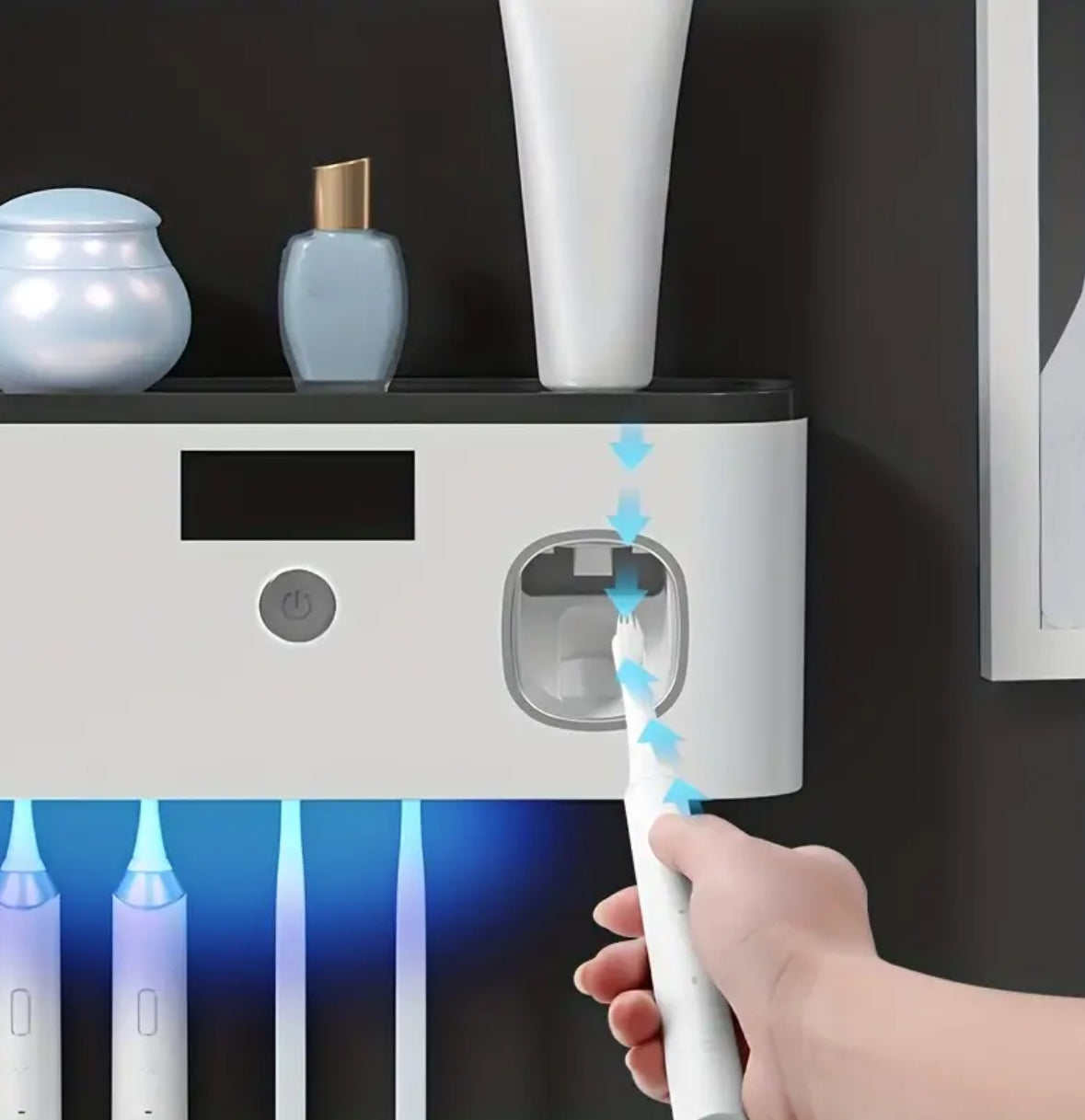 Automatic Toothpaste Dispenser with Smart Toothbrush Holder – 5-Slot Wall-Mounted Bathroom Organizer, USB Rechargeable & Stylish Home Decor