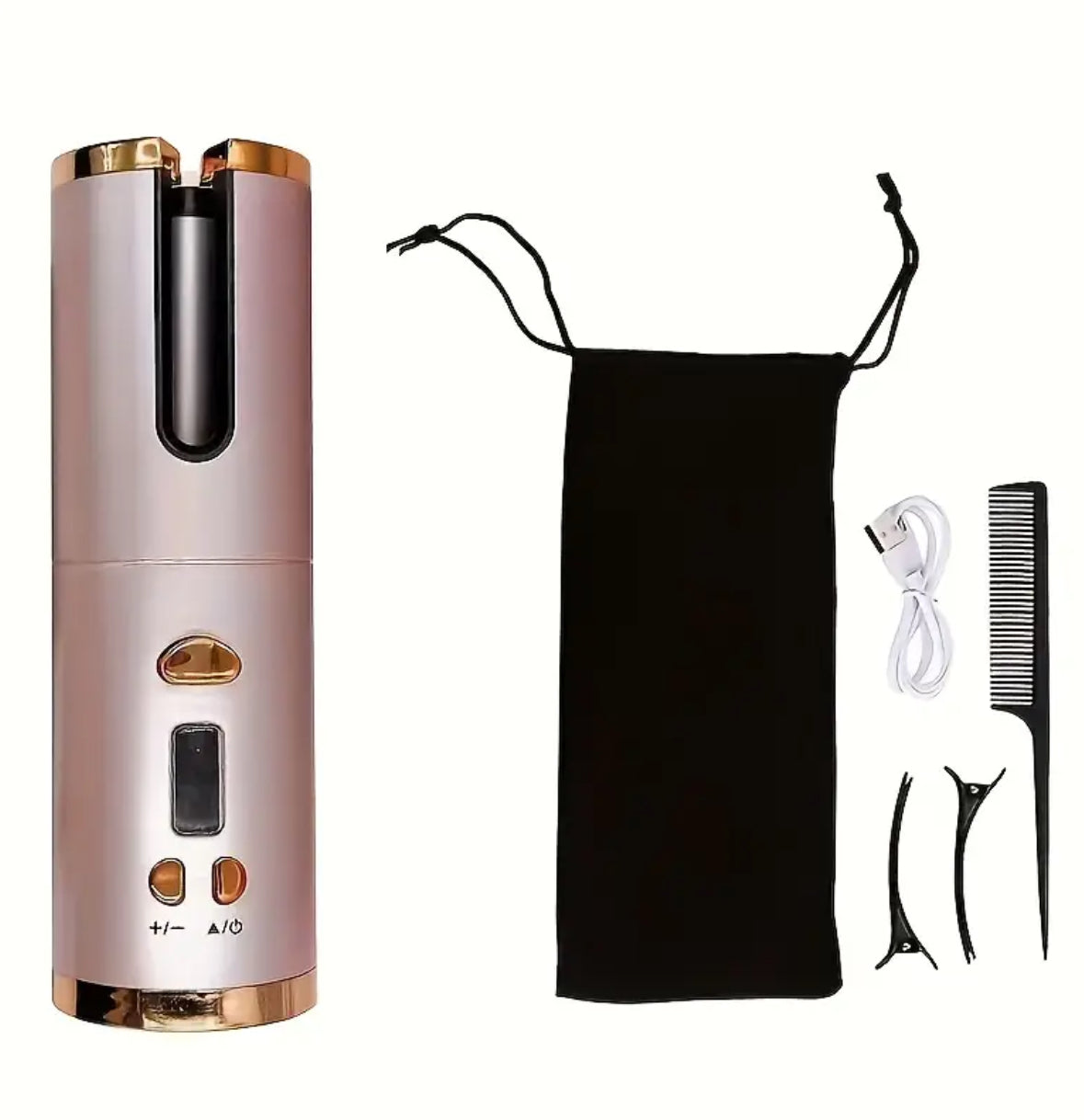 Wireless USB Rechargeable Hair Curling Wand – Automatic Rotating Curling Iron with 5 Heat Settings, Adjustable Speed, and Left/Right Curling for All Hair Types