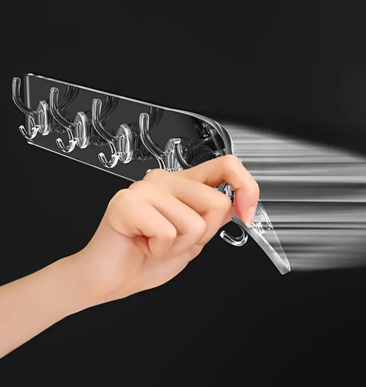 1pc Acrylic Transparent 6-Hook Wall Rack – Self-Adhesive Traceless Hanging Hook for Kitchen, Bathroom, Bedroom & Living Room