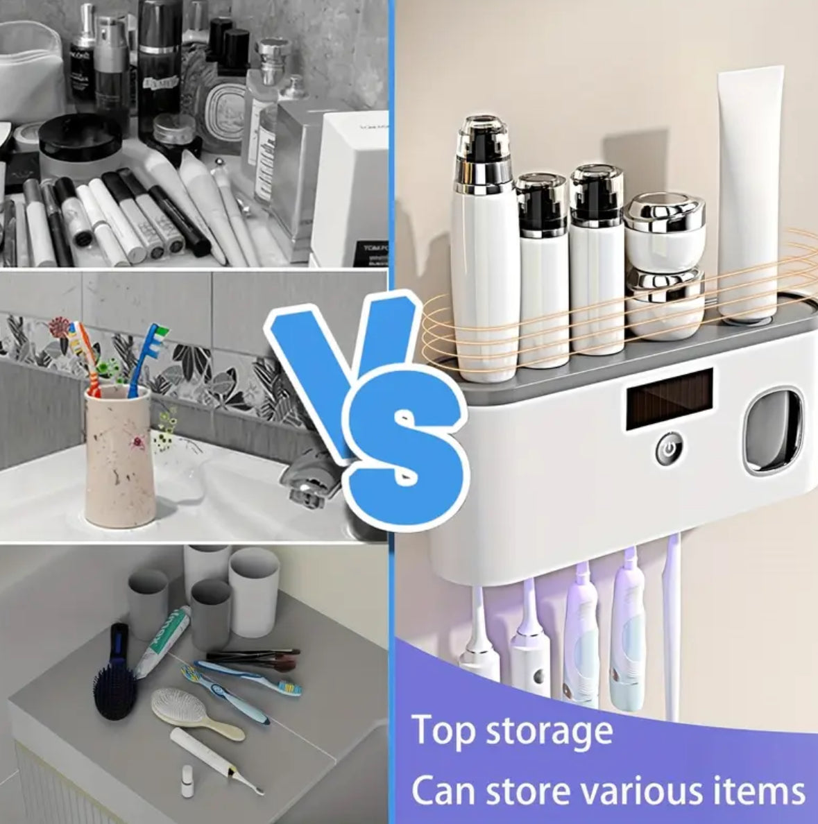 Automatic Toothpaste Dispenser with Smart Toothbrush Holder – 5-Slot Wall-Mounted Bathroom Organizer, USB Rechargeable & Stylish Home Decor