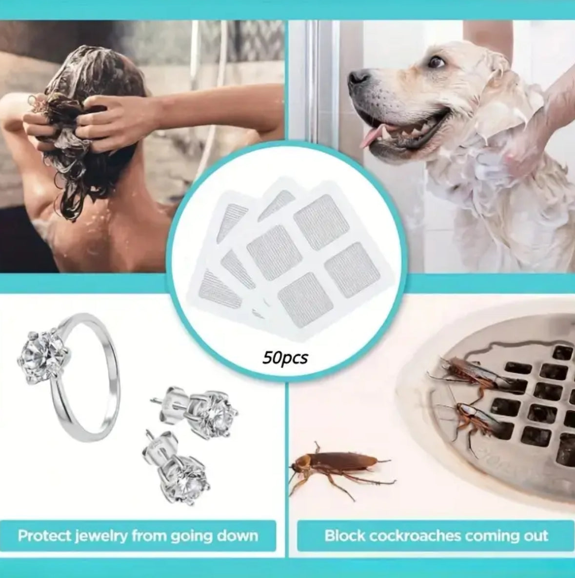 50pcs Hair Catcher Drain Stickers – Shower Drain Blocker & Protector, Easy-to-Use, No Power Needed