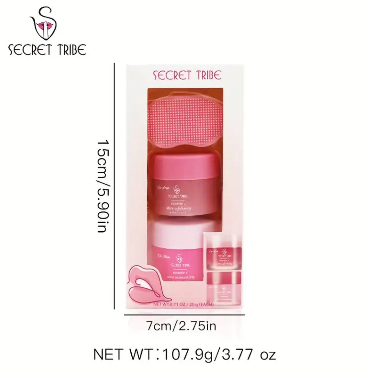 Secret Tribe 3-Piece Lip Care Set – Balm, Scrub & Brush for Moisturized, Smooth Lips