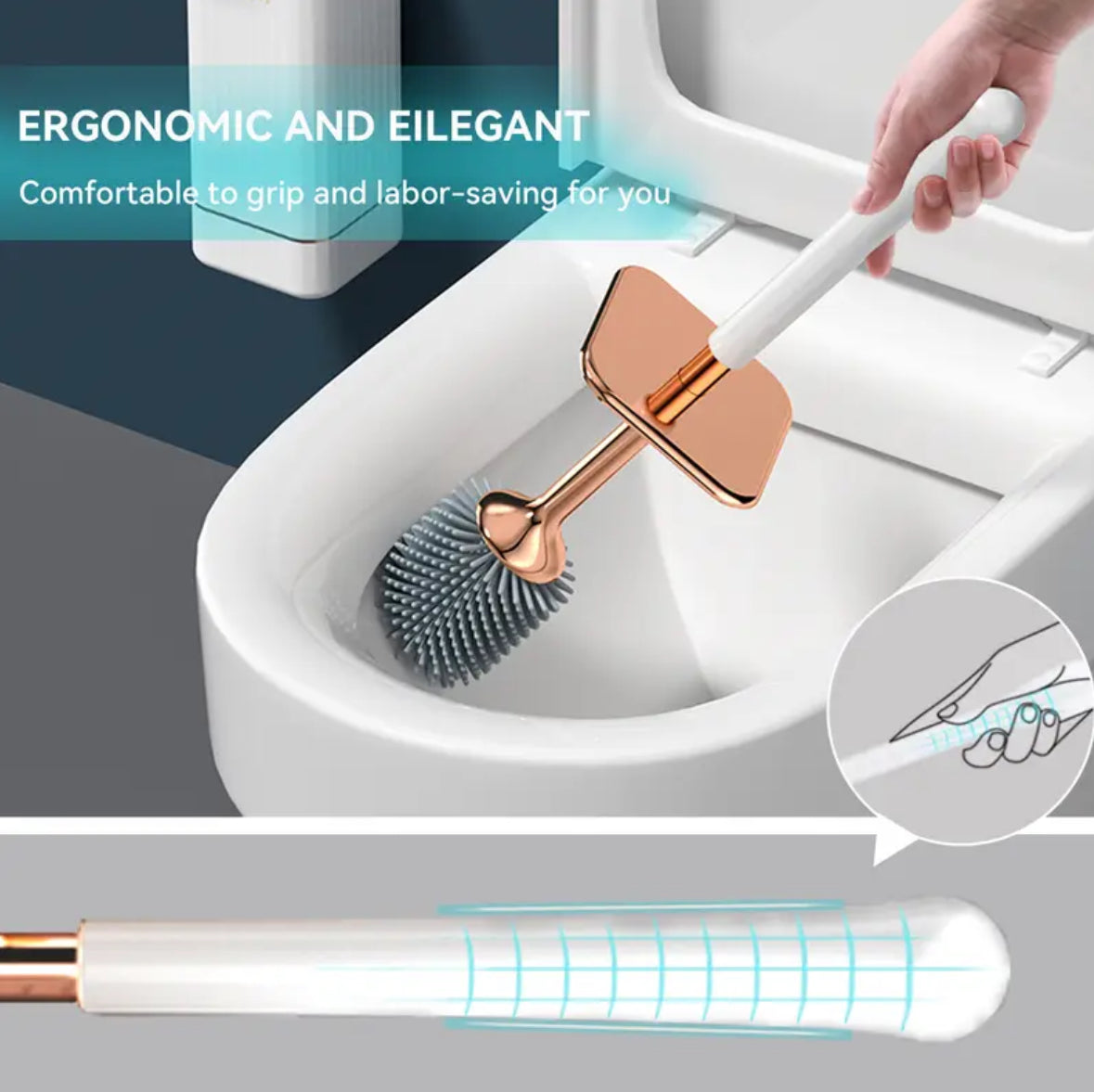 Aokala Toilet Brush & Holder Set – Modern Bathroom Cleaning Accessory with Long Ergonomic Handle – Deep Cleaning Toilet Bowl Brush (Black & White)