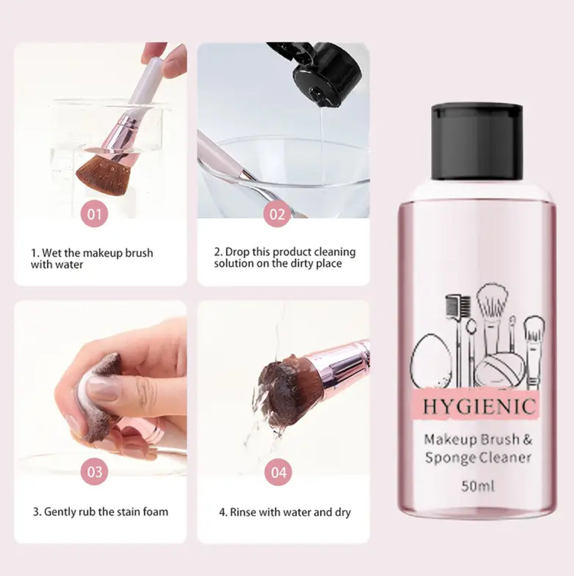 Gentle Makeup Brush Cleaner – Hypoallergenic 50ml Gel for Brushes & Sponges