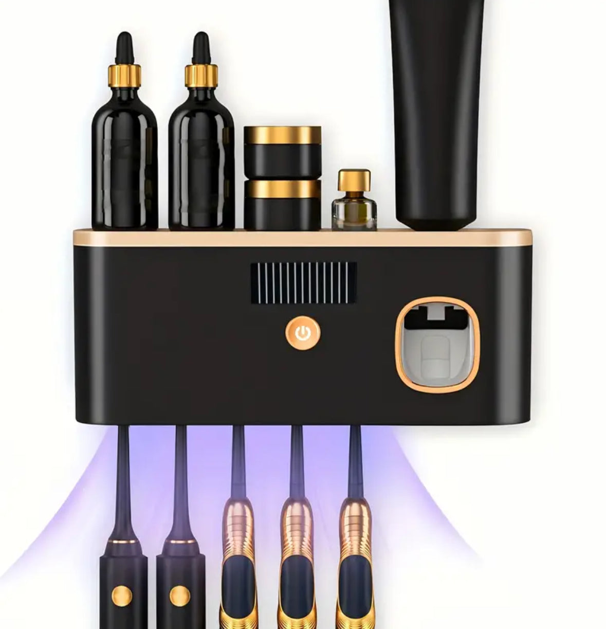 Automatic Toothpaste Dispenser with Smart Toothbrush Holder – 5-Slot Wall-Mounted Bathroom Organizer, USB Rechargeable & Stylish Home Decor