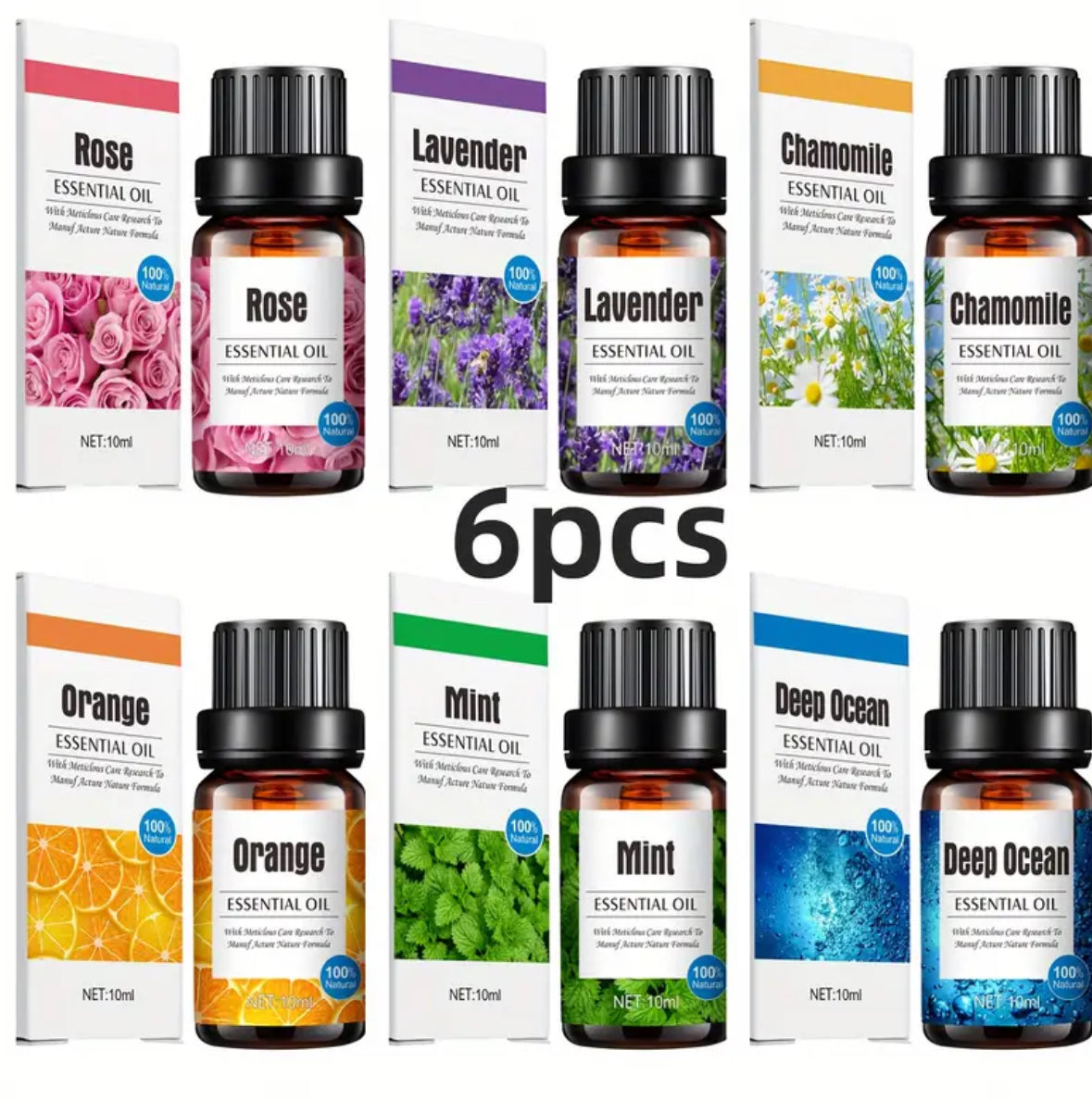 Essential Oil Set – Lavender, Lemon, Mint, Chamomile, Deep Sea & Rose Oils for Diffusers and Humidifiers, Aromatherapy Collection