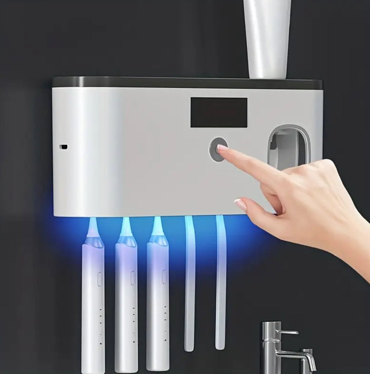 Automatic Toothpaste Dispenser with Smart Toothbrush Holder – 5-Slot Wall-Mounted Bathroom Organizer, USB Rechargeable & Stylish Home Decor
