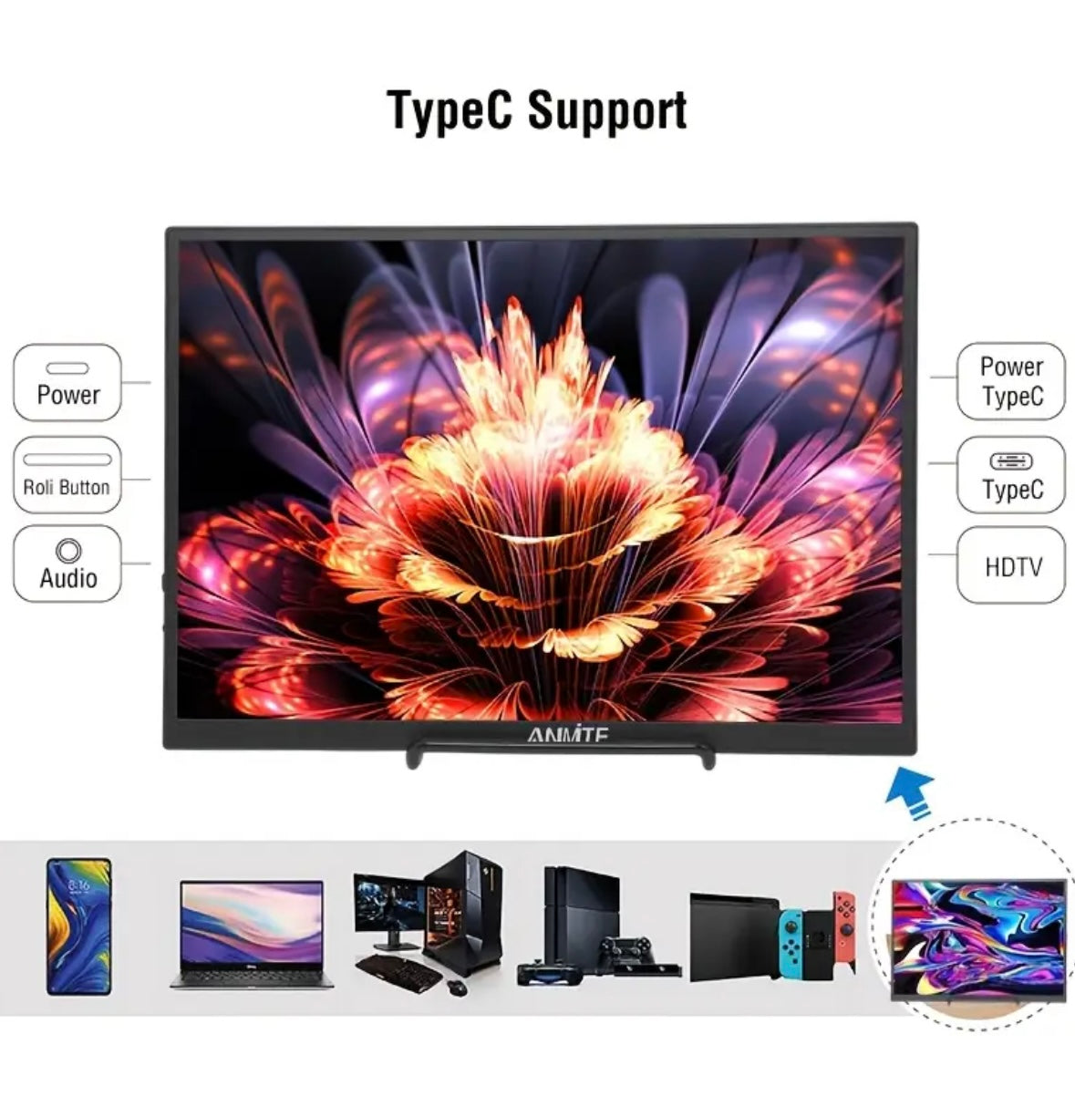 ANMITE 10.5” Portable Monitor – HDR 1280P, Low Blue Light, Compatible with Gaming Consoles, Phones & Laptops