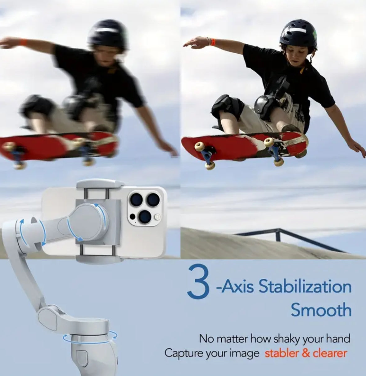 Handheld 3-Axis Gimbal Stabilizer – Foldable, USB Rechargeable, Smart Gesture, Ideal for Vlogging & Mobile Photography