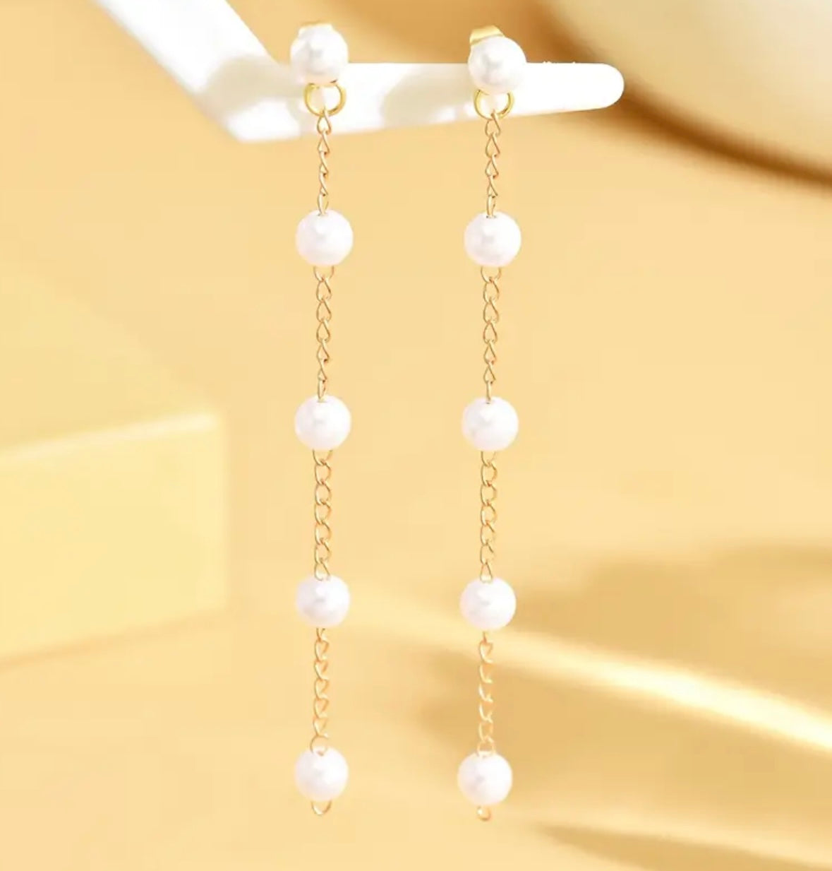 2pcs Elegant Pearl Drop Earrings for Women – Long Dangle Design with Iron Posts, Versatile All-Season Jewelry for Daily and Formal Wear