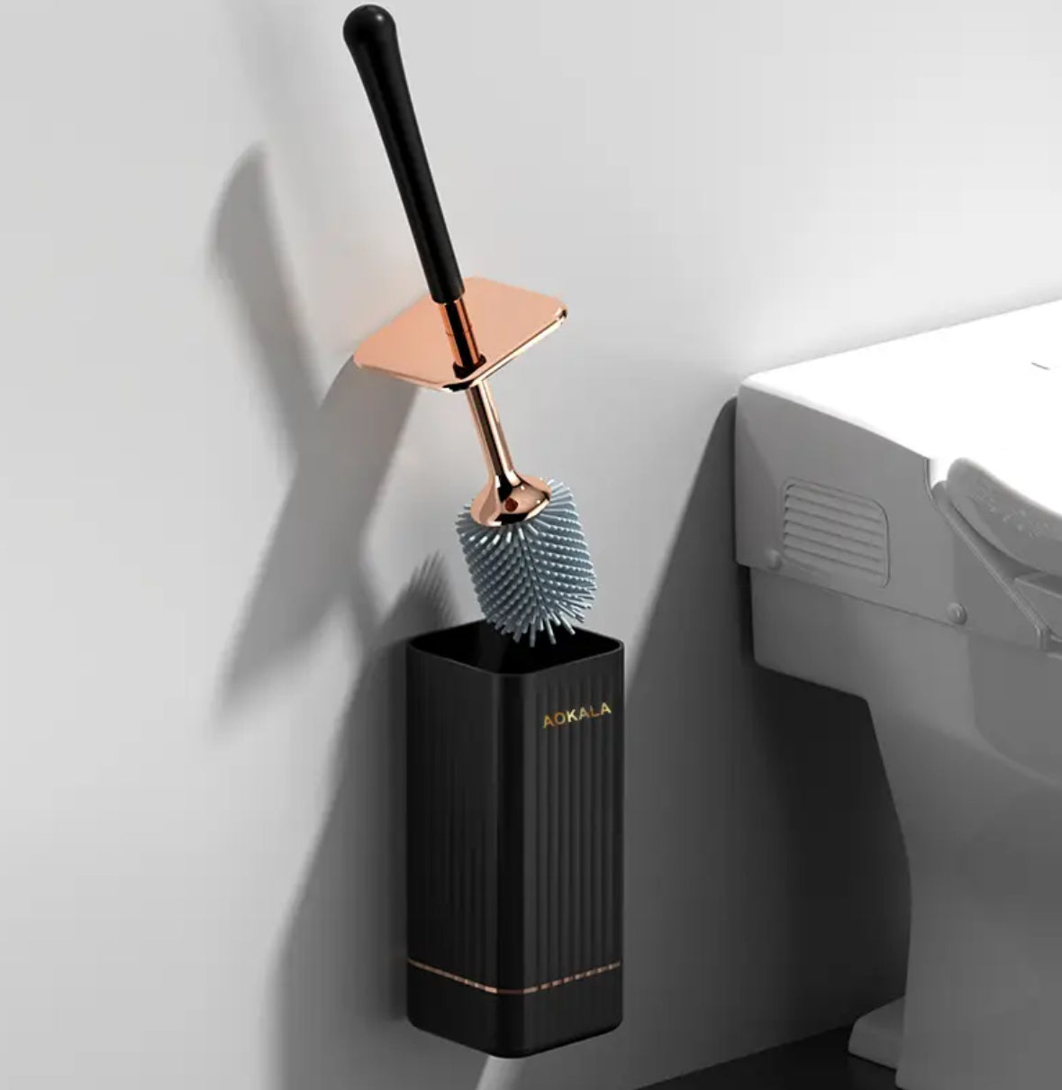 Aokala Toilet Brush & Holder Set – Modern Bathroom Cleaning Accessory with Long Ergonomic Handle – Deep Cleaning Toilet Bowl Brush (Black & White)