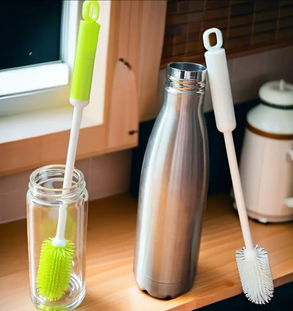 360° Rotating Silicone Cleaning Brush – Long Handle, Reusable Bottle, Cup & Container Cleaner