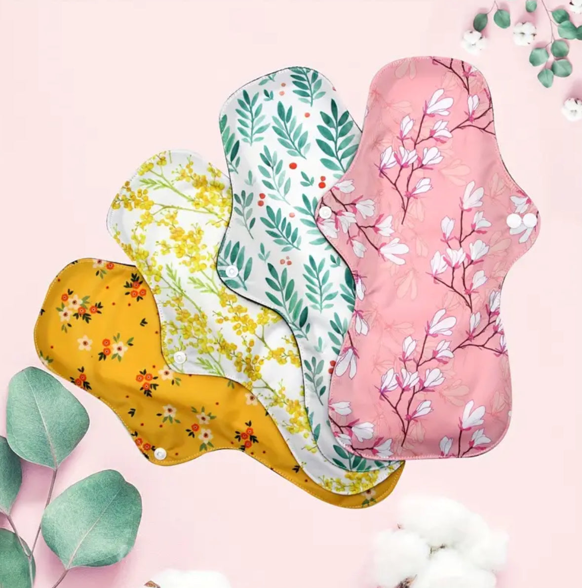 4pcs Night-Long Reusable Sanitary Pads – Washable Cloth Panty Liners for Women, Heavy Flow Protection