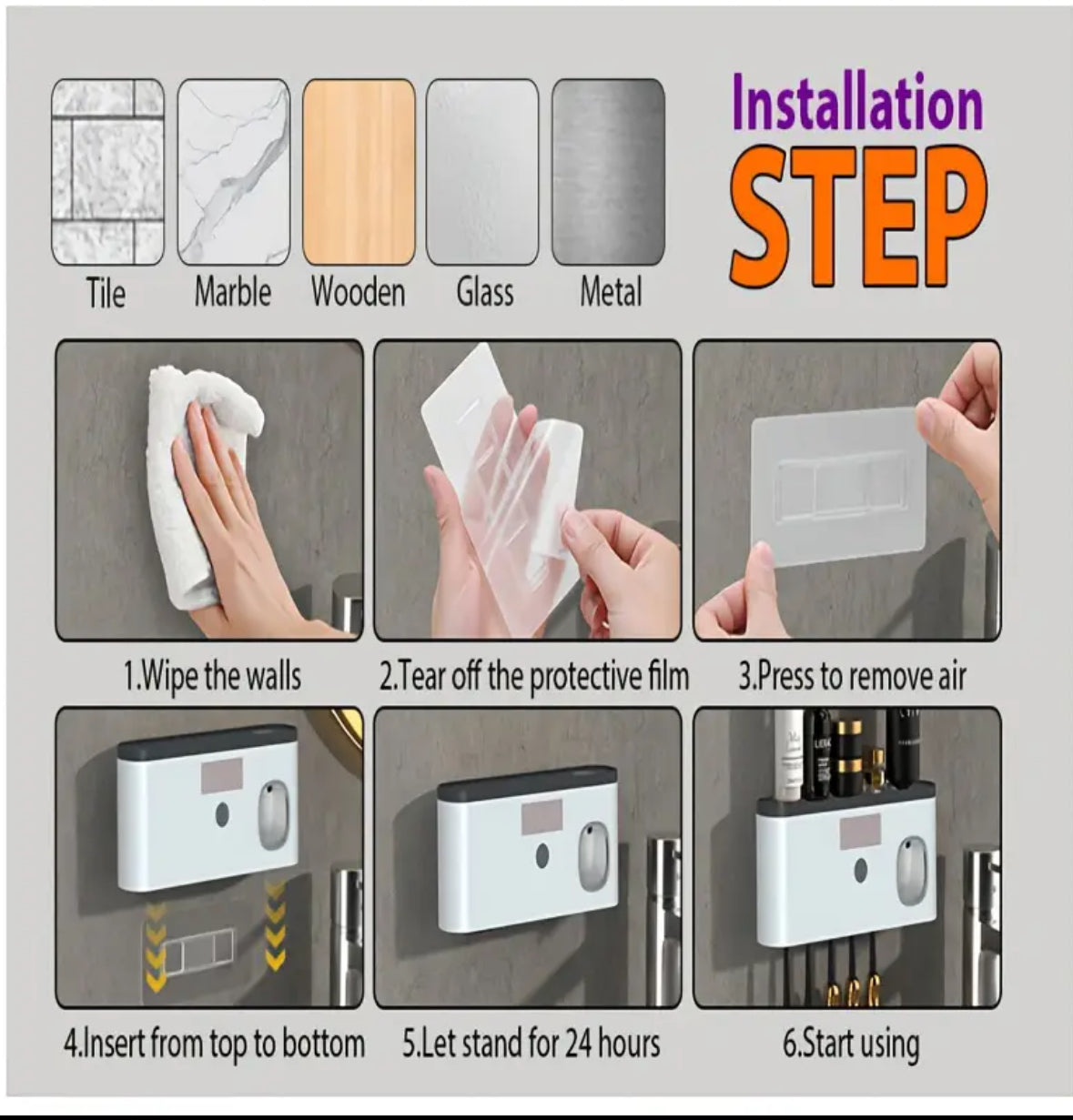 Automatic Toothpaste Dispenser with Smart Toothbrush Holder – 5-Slot Wall-Mounted Bathroom Organizer, USB Rechargeable & Stylish Home Decor