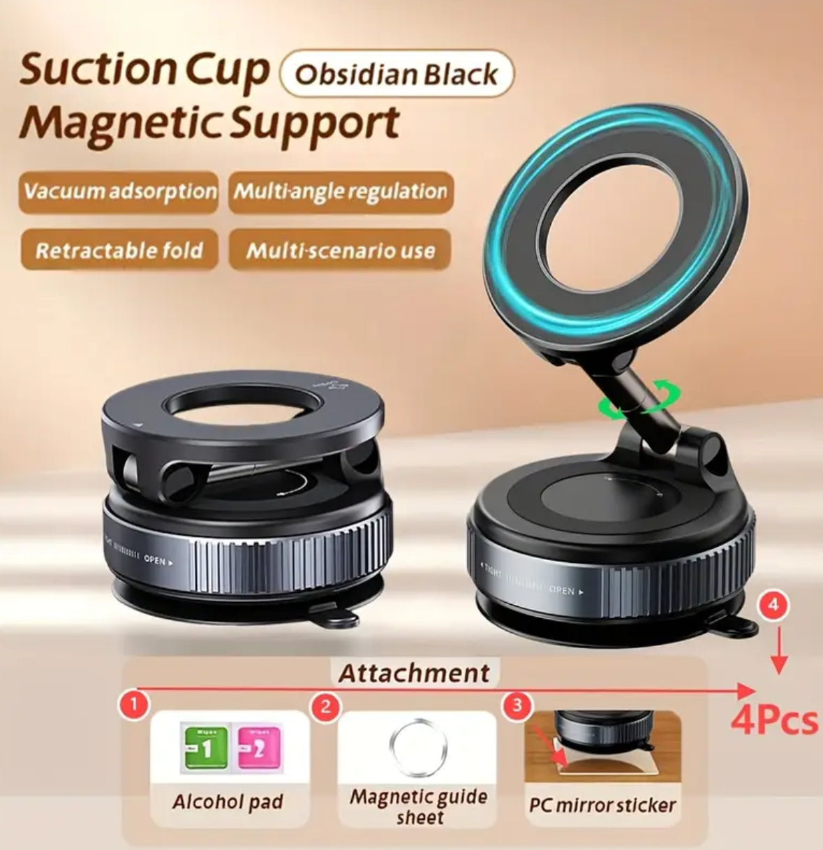 Magnetic Phone Holder 4-in-1 Set – 360° Adjustable Stand, Strong N52 Magnet, Universal iPhone & Android, Perfect for Car, Desk, or Travel