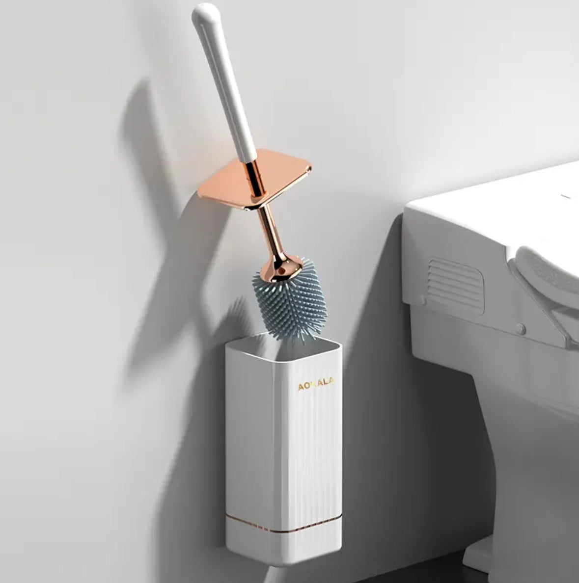 Aokala Toilet Brush & Holder Set – Modern Bathroom Cleaning Accessory with Long Ergonomic Handle – Deep Cleaning Toilet Bowl Brush (Black & White)