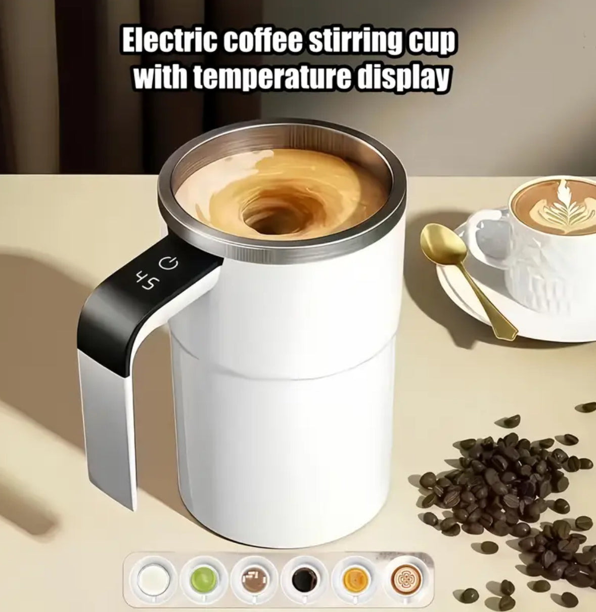 USB Electric Coffee Mug with Digital Temperature Display & Self-Stirring Function – Rechargeable Travel Cup for Hot Drinks