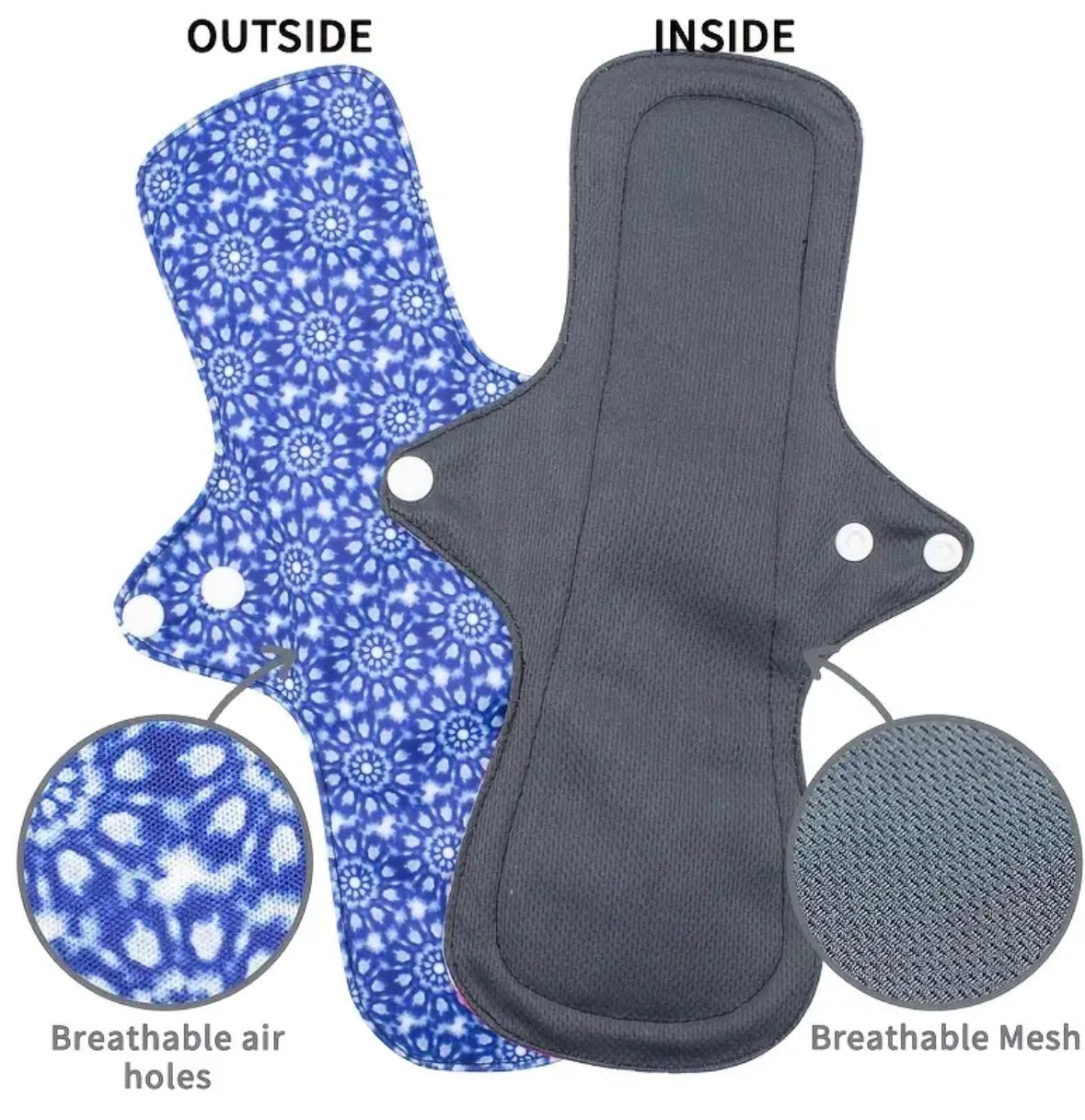2-Pack Breathable Mesh Sanitary Pads – Washable Cloth Panty Liners for Heavy Flow, Overnight Protection