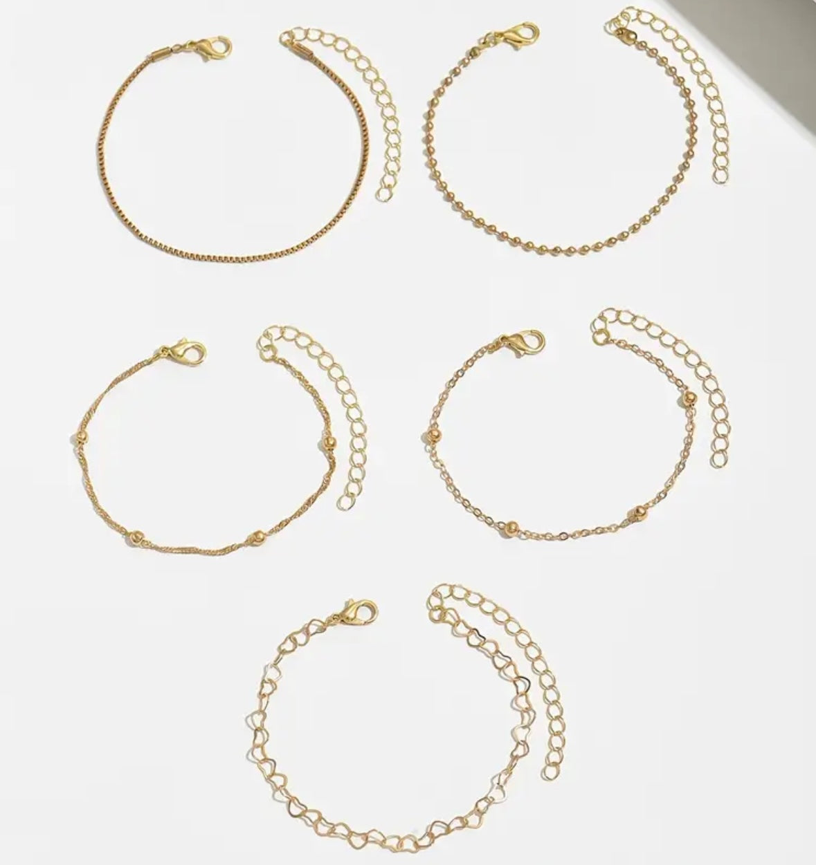 5pcs Minimalist Heart & Beaded Chain Bracelet Set for Women – Available in Silver and Gold, Elegant Everyday Jewelry