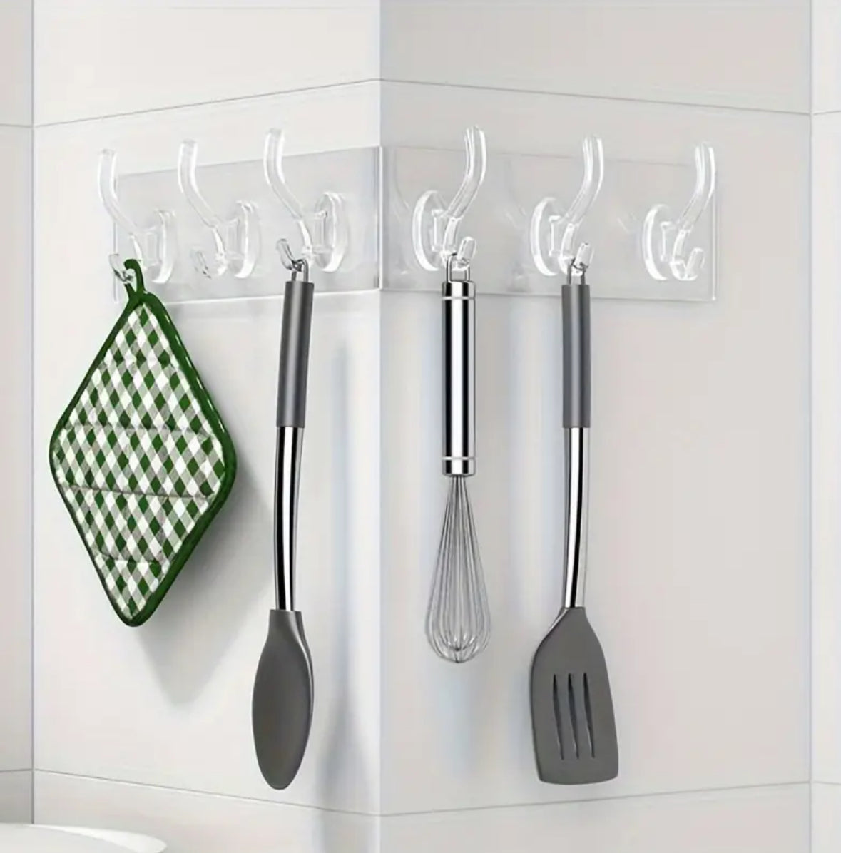 1pc Acrylic Transparent 6-Hook Wall Rack – Self-Adhesive Traceless Hanging Hook for Kitchen, Bathroom, Bedroom & Living Room