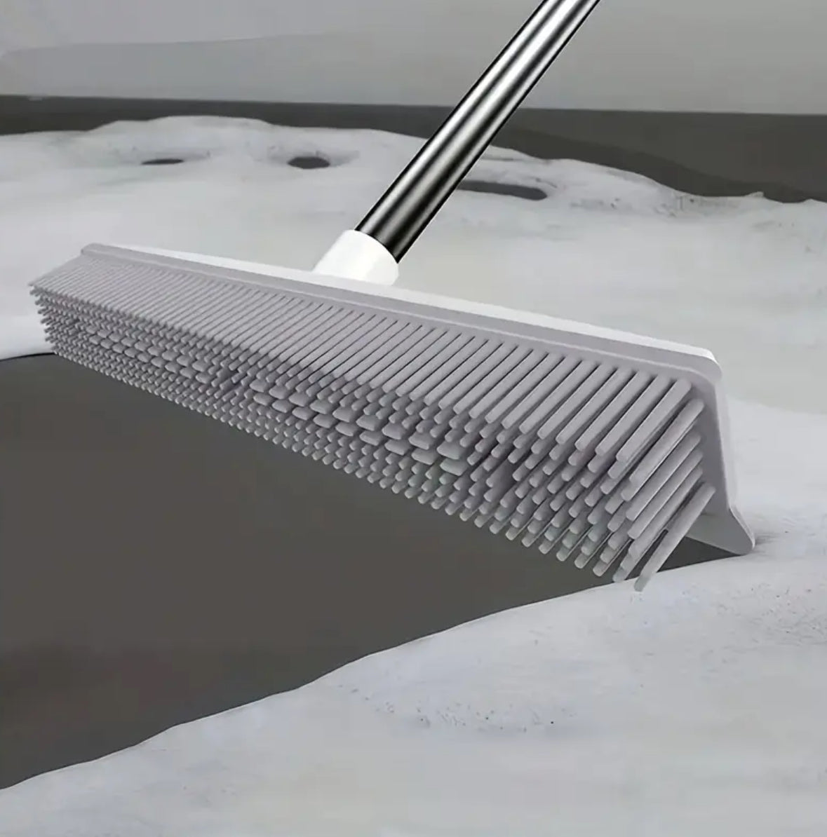 2-in-1 Rubber Broom & Squeegee – Effortless Pet Hair Remover for Carpets, Hardwood & Tiles | Stainless Steel Handle | Ideal for Cats & Dogs | Manual, Non-Electric Cleaning Tool